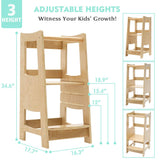 EGREE Toddler Kitchen Step Stool with Safety Rail Kids Wooden Standing Tower for Kitchen Counter and Bathroom Sink, 3 Heights Adjustable Step Up Stool Mothers' Helper, Solid Wood Construction, Natural EGREE