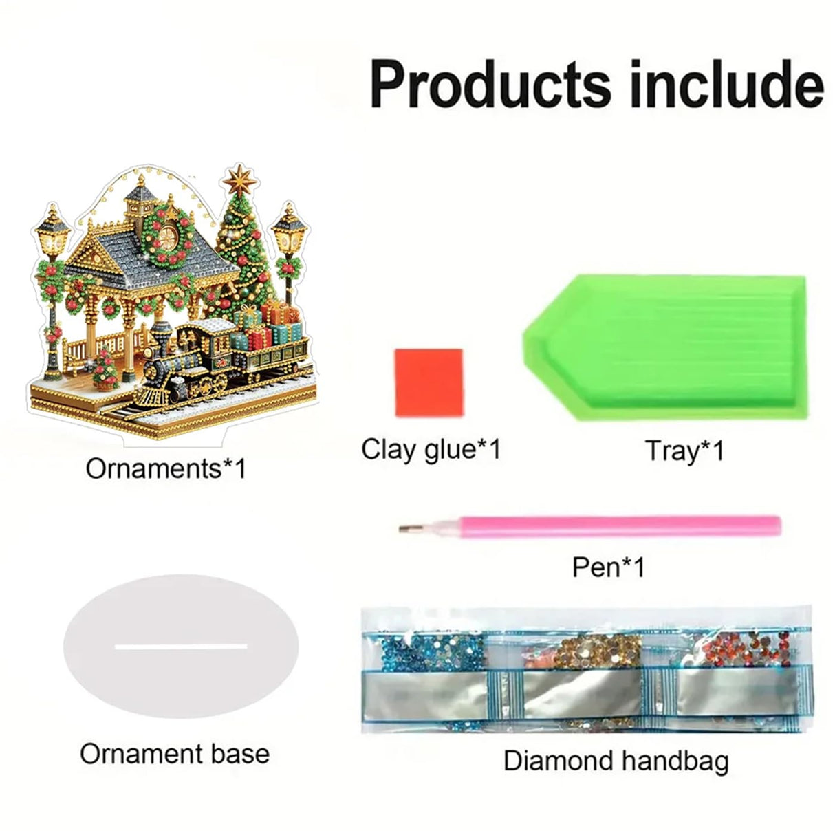 JJFox DIY Tabletop Diamond Art Painting Kit，9.45x9.17inch Special Shaped Rhinestone Desk Placement Ornament，Home Stand Up Gem Painting Craft Kit(Christmas Railway Station-1) JJFox