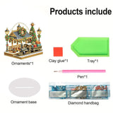 JJFox DIY Tabletop Diamond Art Painting Kit，9.45x9.17inch Special Shaped Rhinestone Desk Placement Ornament，Home Stand Up Gem Painting Craft Kit(Christmas Railway Station-1) JJFox