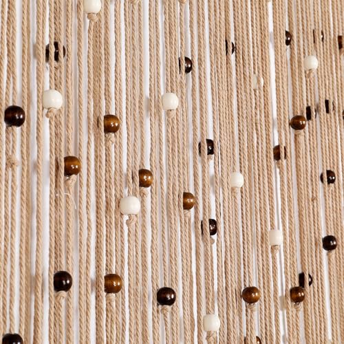 BECHAEO Macrame Beaded Curtain Boho Handmade Cotton Door String Curtain for Doorway Window Wooden Beads Hanging Hippie Room Divider Closet Bedroom Privacy Decor, 2 Panels 79" x 35" BECHAEO