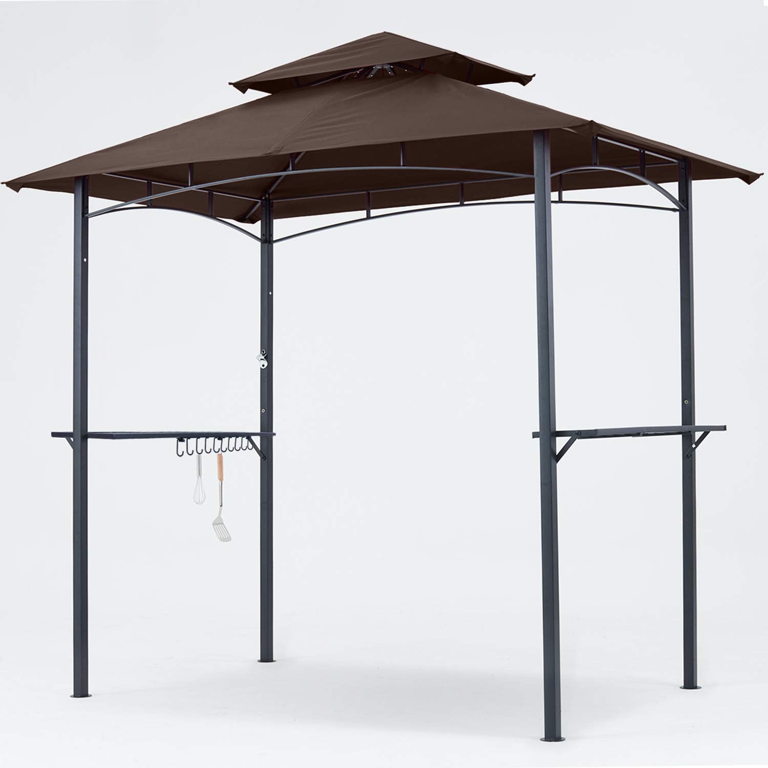 MASTERCANOPY 8 x 5 Grill Gazebo Outdoor BBQ Gazebo Canopy with 2 LED Lights (Brown) - WoodArtSupply