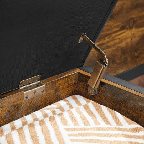 VASAGLE Padded Shoe Bench with Cushioned Seat, Storage Chest Cabinet, Barn-Door Style, 15.7" D x 31.5" W x 19.7" H, Rustic Brown + Black VASAGLE