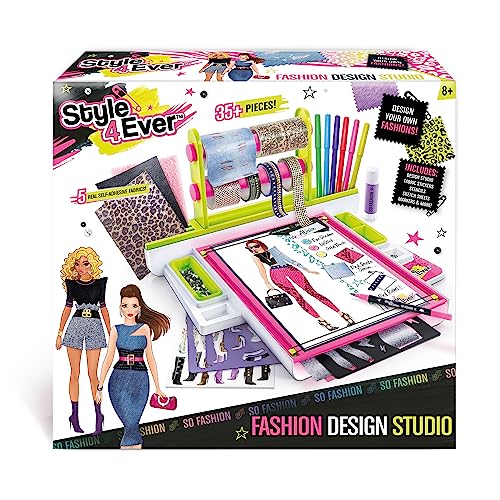 Canal Toys Style 4 Ever Fashion Design Studio, Design your own Fashions, Design Sheets with Stencils, Stickers, and Fabrics, Add Colors, Patterns, and Textures, All Organized in the Stylish Studio Canal Toys