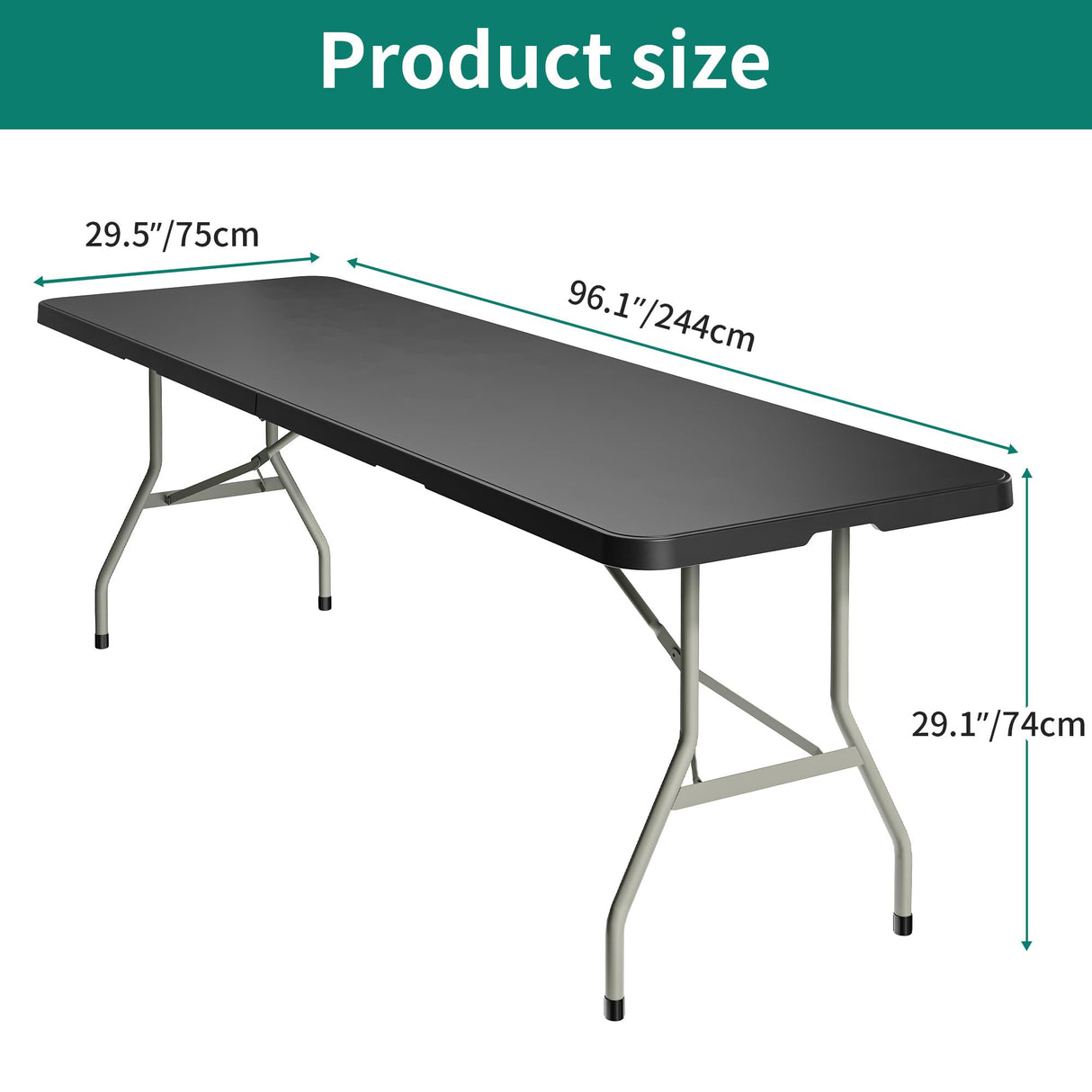 YITAHOME 8FT Heavy Duty Folding Table for Indoors & Outdoors Use, Versatile Rectangle Folding Table with Carrying Handle for Camping, Picnics, Parties, and Events, Black YITAHOME