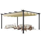 EBE 12'x16' Outdoor Pergola, Metal Patio Pergolas, Heavy Duty Retractable Awning Pergola Sun Shade Canopy for Decks, Gardens and Backyards, Beige EBE