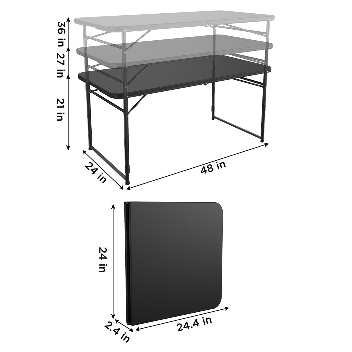 COSCO 4 ft. Fold-in-Half Adjustable Height Indoor/Outdoor Utility Table, Black Cosco