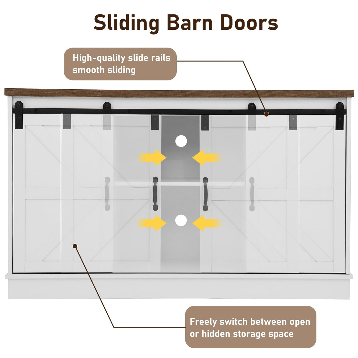 Hlivelood Farmhouse 55-75 Gallon Fish Tank Stand with Power Outlet, Aquarium Stand with Cabinet&Sliding Barn Door, Heavy Duty Reptile Tank Stand for 2 Fish Tank/Turtle Tank/Reptile Terrarium, White Hlivelood