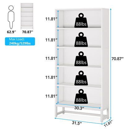 Tribesigns Tall Bookcase and Bookshelf, 70.8” Large Bookcases Organizer with 5-Tier Storage Shelves, Heavy Duty Free-Standing Library Bookshelf Shelving Unit for Living Room, Bedroom, Office (White)