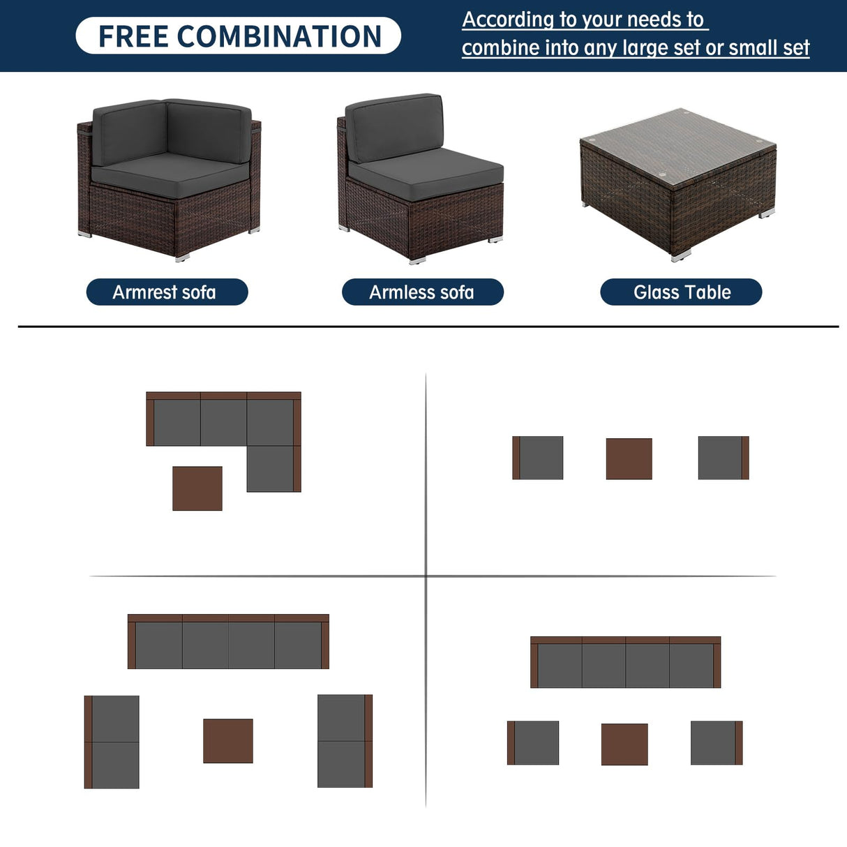 Amopatio Outdoor Patio Couch, Rattan Patio Furniture Set with Non-slip Cushion, 2 Pieces Outdoor Armrest High Back Sectional Sofas Suitable for Terrace, Poolside, Garden, Gery Amopatio