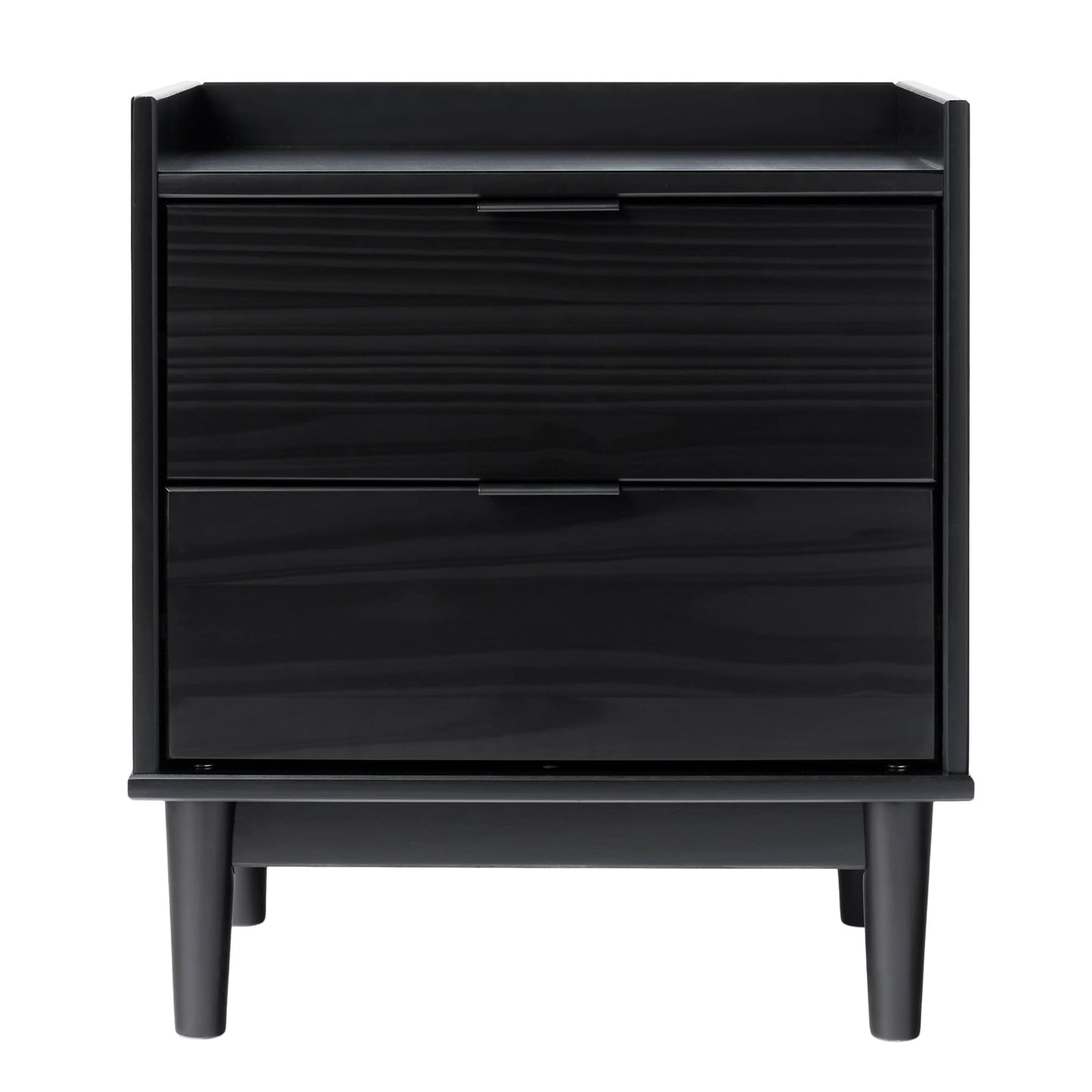 Walker Edison Mid-Century Modern Solid Pine 2-Drawer Nightstand, 20 Inch, Black - WoodArtSupply