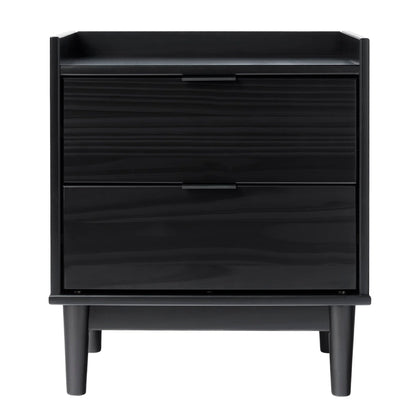 Walker Edison Mid-Century Modern Solid Pine 2-Drawer Nightstand, 20 Inch, Black - WoodArtSupply