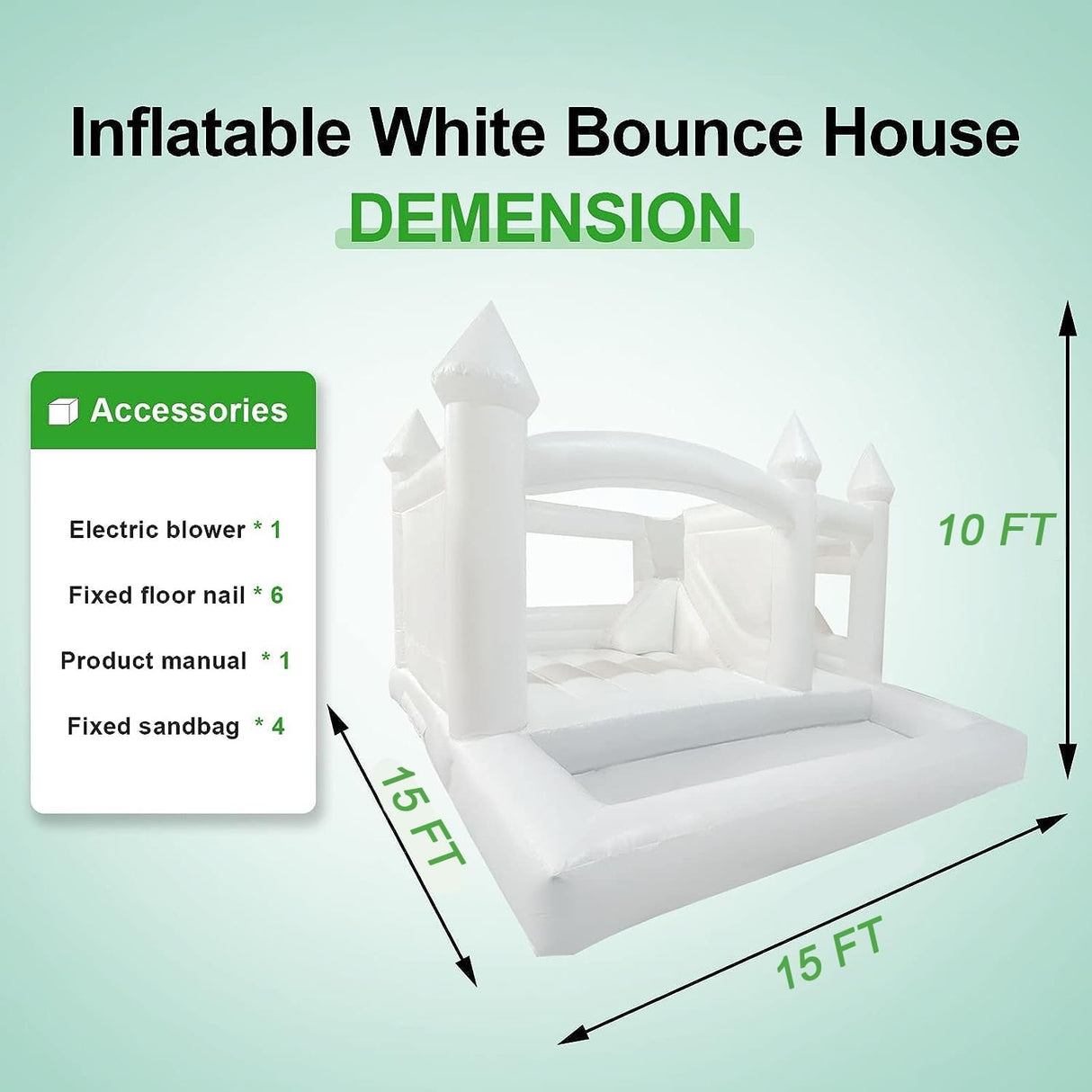 Adults lnflatable White Bounce House for Kids, Commercial 100% PVC 15FT Large Bounce House Castle Outdoor, w/Slide & Ball Pit, Wedding Birthday Party Decorations(1100W Blower) Inflantteble