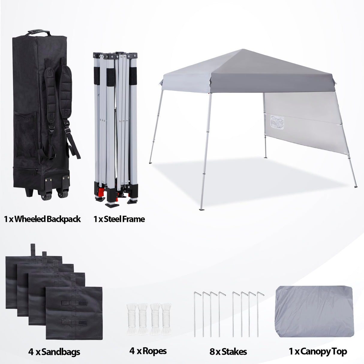 Smartxchoices 8 x 8 FT Pop Up Canopy Tent - Instant Outdoor Canopy with Wheeled Carry Bag, 4 Ropes, Straight Legs, Stakes, Height Adjustable Outdoor Tent Sun Protection Beach Shelter，Silver Grey Smartxchoices