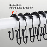 Goowin Shower Curtain Hooks, 12 Pcs Shower Curtain Rings, Stainless Steel Black Shower Curtain Hooks, Shower Curtain Rings Rust Proof, Smooth Sliding Anti-Drop Double Shower Rings for Curtain (Black) Goowin