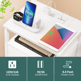 Yoobure Night Stand with Charging Station, 16 Colors LED Nightstand with USB Ports and Outlets, End Table with 3 Fabric Drawers and Storage Shelf, Bedside Tables Small Dresser for Small Space White Yoobure