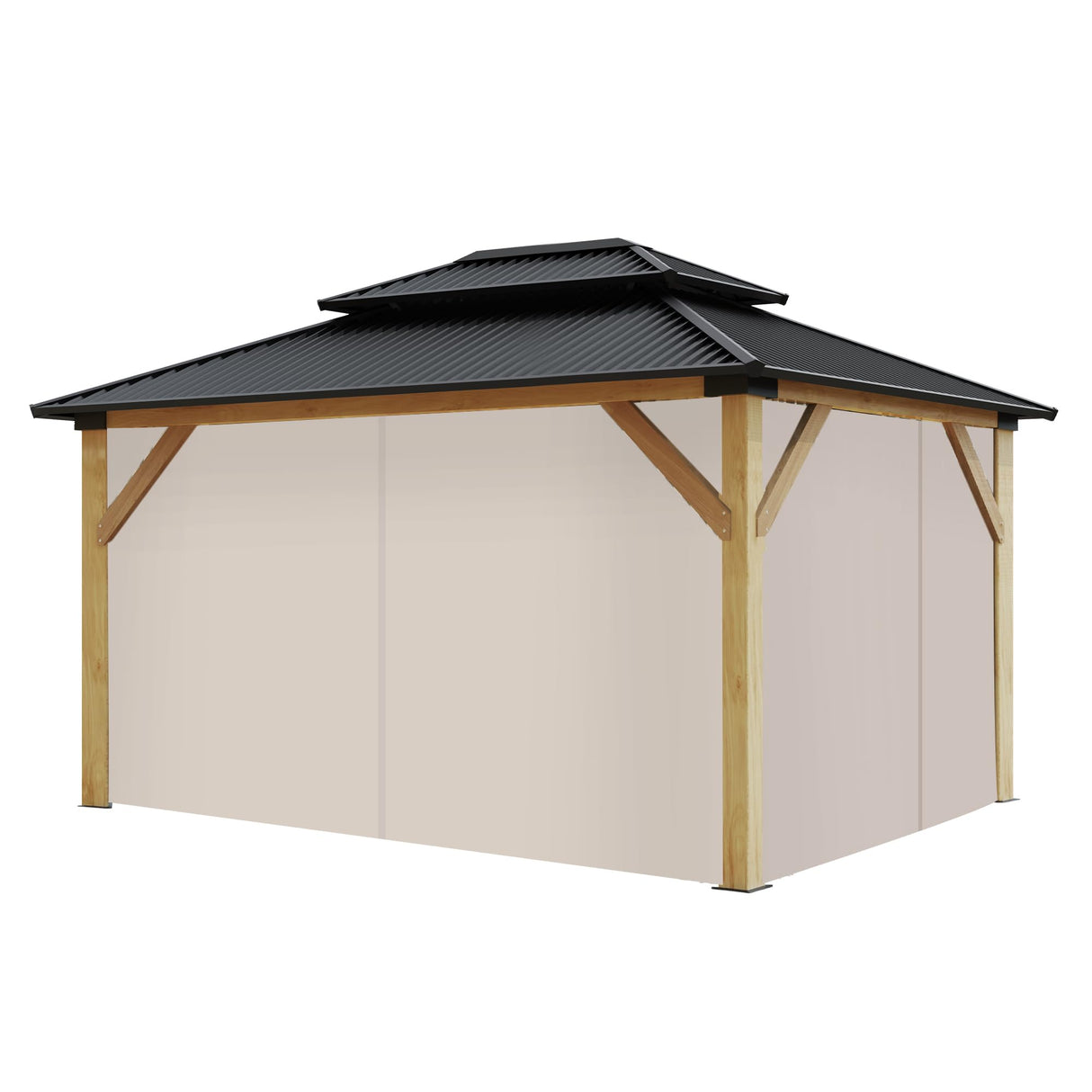 COVERONICS 13'×15' Wooden Gazebo Curtains and Netting Replacement, Beige COVERONICS