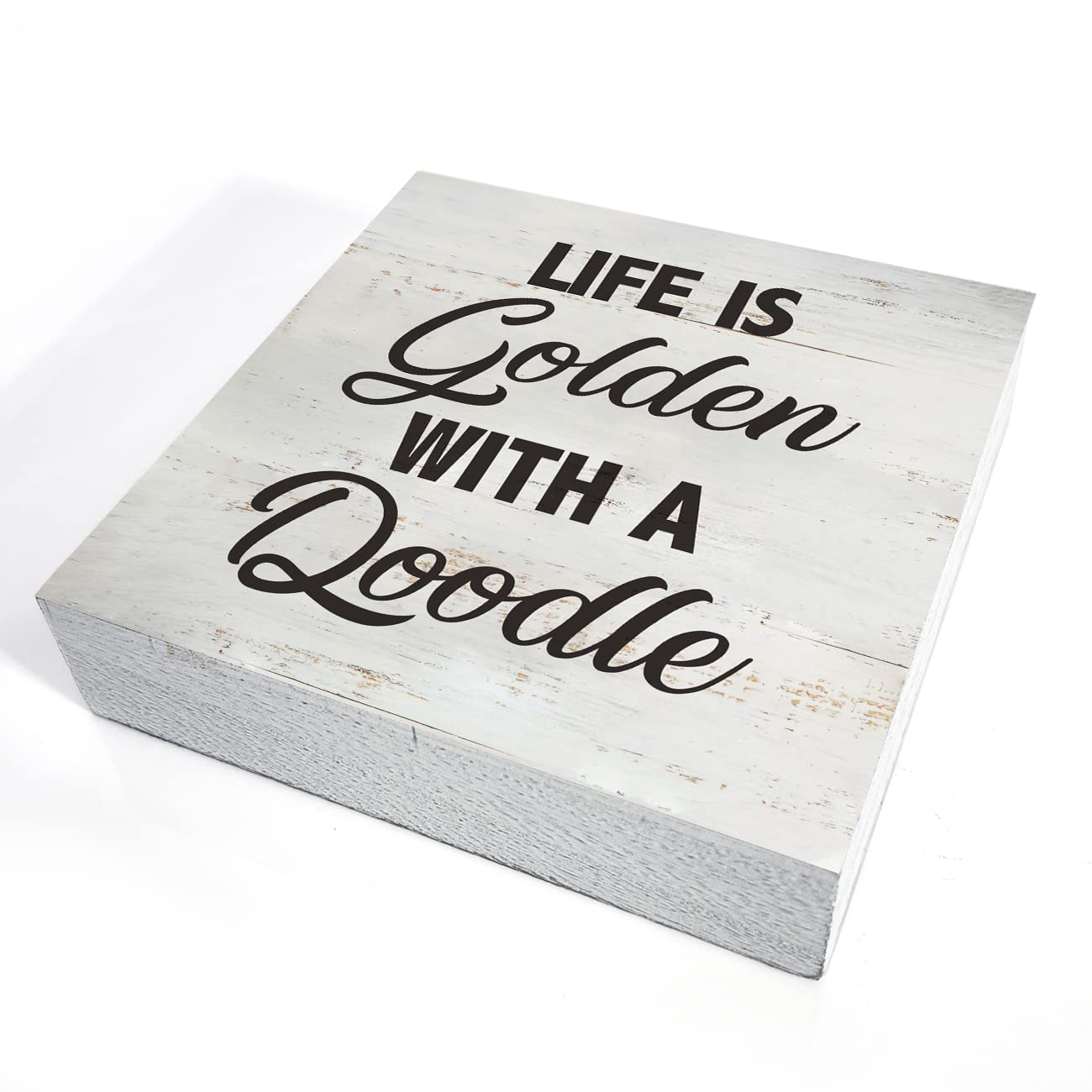 MAVOTEN Dog Quote Life is Golden with a Doodle Wood Box Sign Rusitc Pet Wooden Box Sign Farmhouse Home Living Room Desk Shelf Decor (5 X 5 Inch)