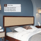 Bme Nipe 14 Inch Bohemian Bed Frame with Adjustable Woven Headboard - Rustic & Vintage Unique Style with Acacia Wood - No Box Spring Needed - Easy Assembly - Twin, Walnut Bme