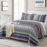 WONGS BEDDING Boho Quilt Set Twin Size, Purple Bohemian 2 Pieces Quilt Sets, Lightweight Bedspread Coverlet Bedding Set for All Season (86"x68") WONGS BEDDING