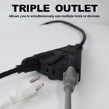 EP 50 Ft Outdoor Extension Cord with 3 Electrical Power Outlets - 16/3 SJTW Black Cable with 3 Prong Grounded Plug for Safety Great for Christmas Lights, Garden and Major Appliances EP