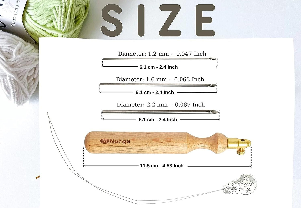 Nurge Premium Quality Punch Needle Kit, 1.2 mm - 1.6 mm - 2.2 mm Metal Tubes and Wooden Handle Punch Needle Kits for Adult Beginner, Embroidery Weaving Tools for Thread Nurge