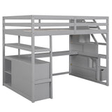 Grey Full Size Loft Bed with Stairs, Desk, Drawers, and Bookshelf by Harper & Bright Designs Harper & Bright Designs