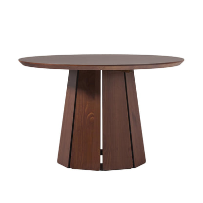 Walker Edison Modern Paneled-Wood Pedestal Base Round Top Dining Table, 48 Inch, Brown - WoodArtSupply