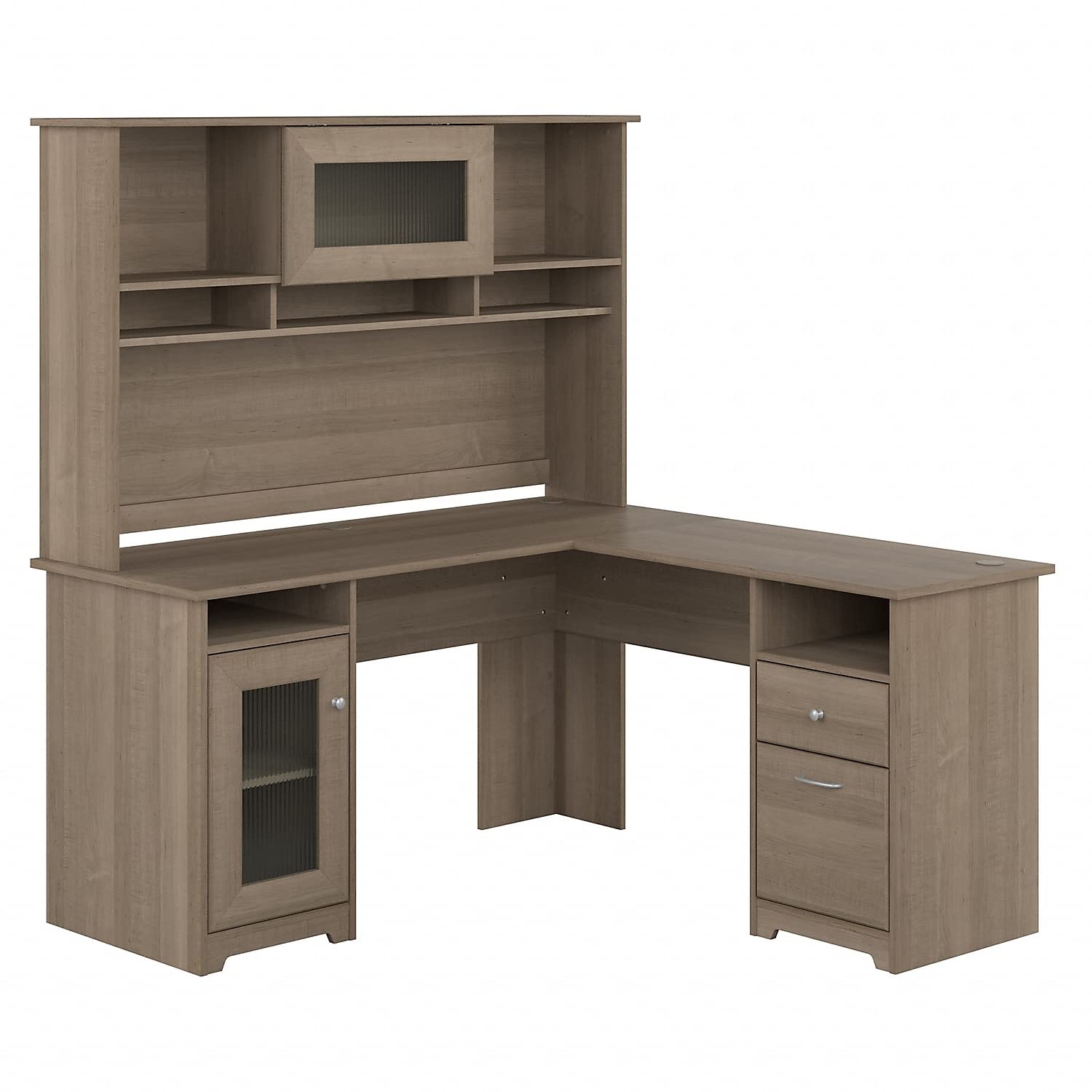 Bush Furniture Cabot L Shaped Desk with Hutch | Corner Desk with Storage for Home Office in Ash Gray | 60W L Shaped Computer Desk - WoodArtSupply