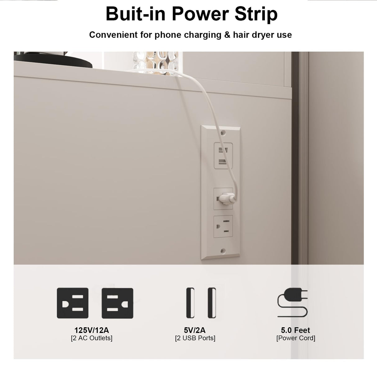 DINGIPP Makeup Vanity Desk with Lighted Mirror and Charging Station, Makeup Table with 4 Drawers & Storage Shelves, Vanity Desk 3 Color Modes Available, Bedroom Dressing Table for Women, girls (White) DINGIPP