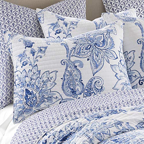 Levtex Home - Bennett Quilt Set - King/Cal King Quilt with Two King Pillow Shams - Floral Paisley - Blue and White - 106x92in and Pillow Sham Size 36x20in - Reversible - Cotton Levtex Home