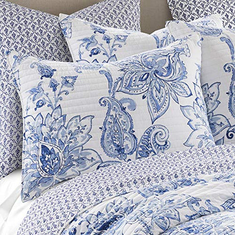 Levtex Home - Bennett Quilt Set - King/Cal King Quilt with Two King Pillow Shams - Floral Paisley - Blue and White - 106x92in and Pillow Sham Size 36x20in - Reversible - Cotton Levtex Home