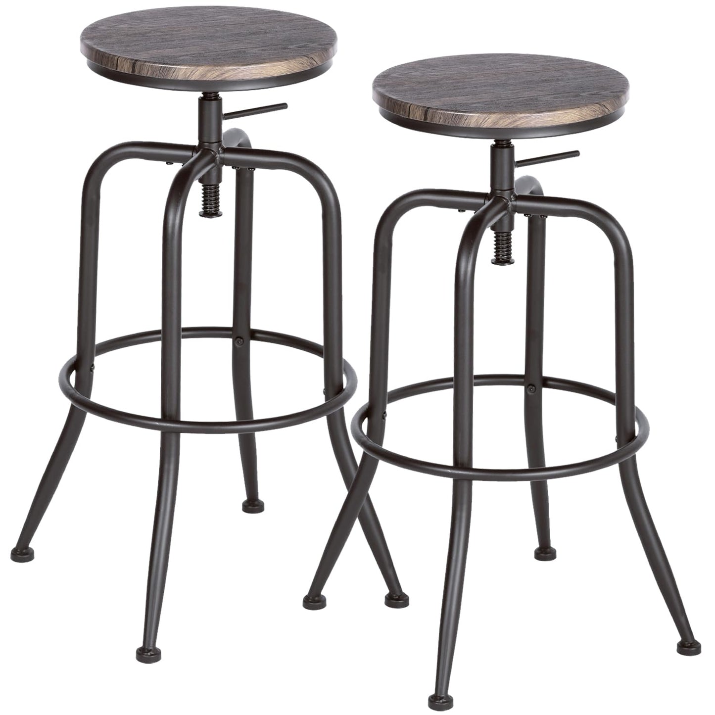 FurnitureR Adjustable Barstool Set of 2, Industrial Round Bar Stools with Swivel Seat 27-30 Inches Counter Height Bar Chair with No Back for Dining Room Kitchen Island (Walnut Brown, Set of 2 - WoodArtSupply