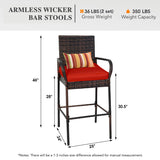 Sundale Outdoor Wicker Bar Stool Set of 4, Patio Counter Height Pub Chair with Arms, High Top Rattan Barstool, Cushion Red, All-Weather Outdoor Rattan Furniture - Steel, Brown Sundale Outdoor