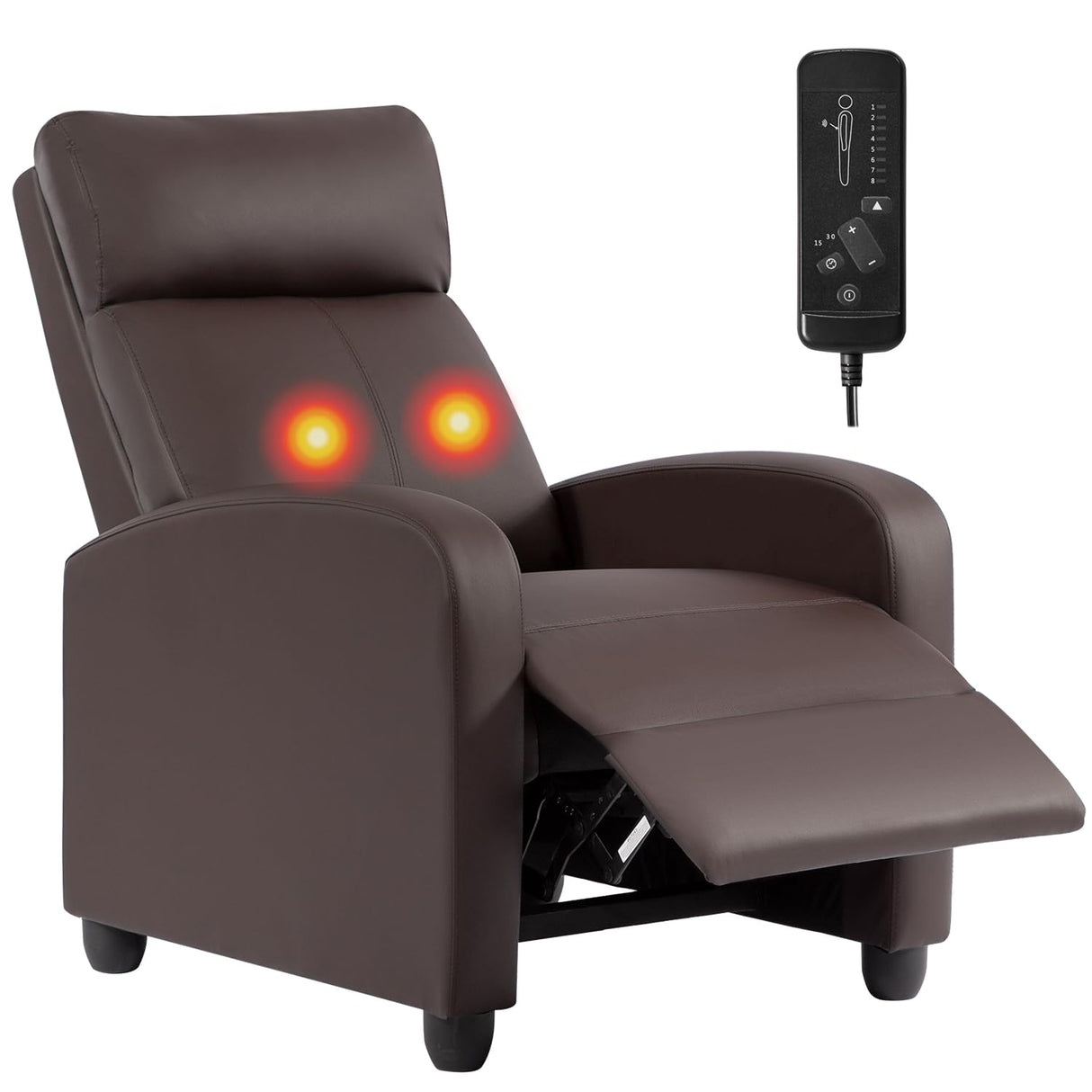 BestMassage | Recliner Chair | with 2 Point Massage Function | Leather Dark Brown | with Lumbar Support, Adjustable Push Back, Footrest & Padded Seat | Easy Assembly | for Living Room, Home Theatre BestMassage