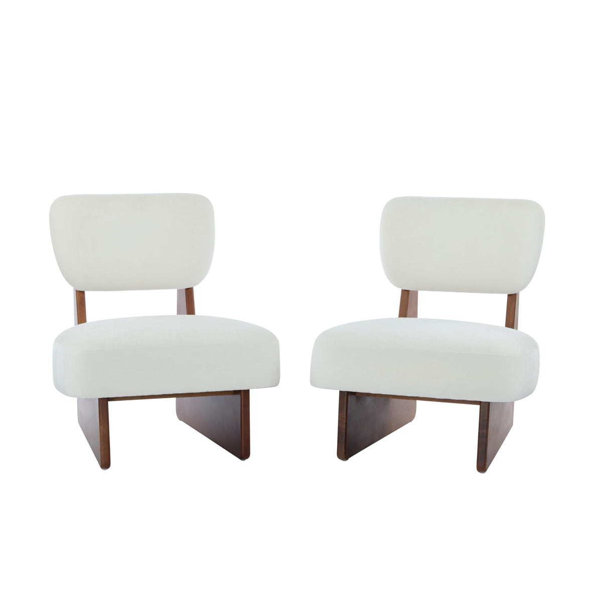 Christopher Knight Home Mores Low Profile Accent Chair Set of 2, Modern Living Room Armless Lounge Chair, Fabric Comfy Reading Chair for Bedroom, Wooden Frame and Thick Padded Seat, Walnut+White Christopher Knight Home