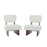 Christopher Knight Home Mores Low Profile Accent Chair Set of 2, Modern Living Room Armless Lounge Chair, Fabric Comfy Reading Chair for Bedroom, Wooden Frame and Thick Padded Seat, Walnut+White Christopher Knight Home