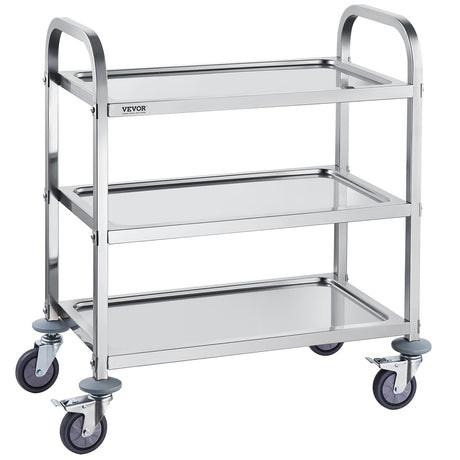VEVOR Stainless Steel Cart, 3 Layers Lab Utility Cart 400 lbs Weight Capacity, Medical Cart with Lockable Universal Wheels, for Lab, Clinic, Kitchen, Salon VEVOR