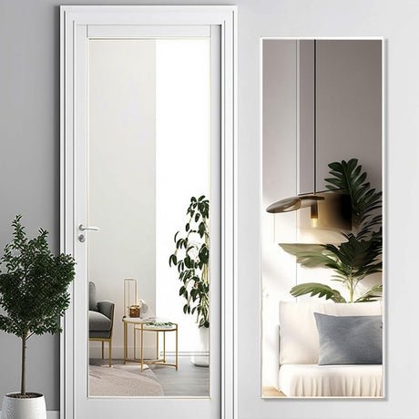 Otlsh 14"×48" Door Mirror,Full Length Mirror, Over The Door, Wall Mirror, Thin Frame, Aluminum Alloy, for Bedroom, Living Room, Entryway -White Otlsh
