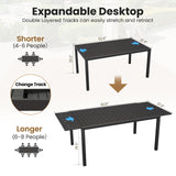 BUPPLEE 38"-84" Extendable Outdoor Dining Table Set for 4-8 Person, Rectangular Outdoor Furniture Adjustable Table & 6Pcs Textilene Chairs for Porch,Backyard, Garden, Poolside and Deck-7 Piece Grey BUPPLEE