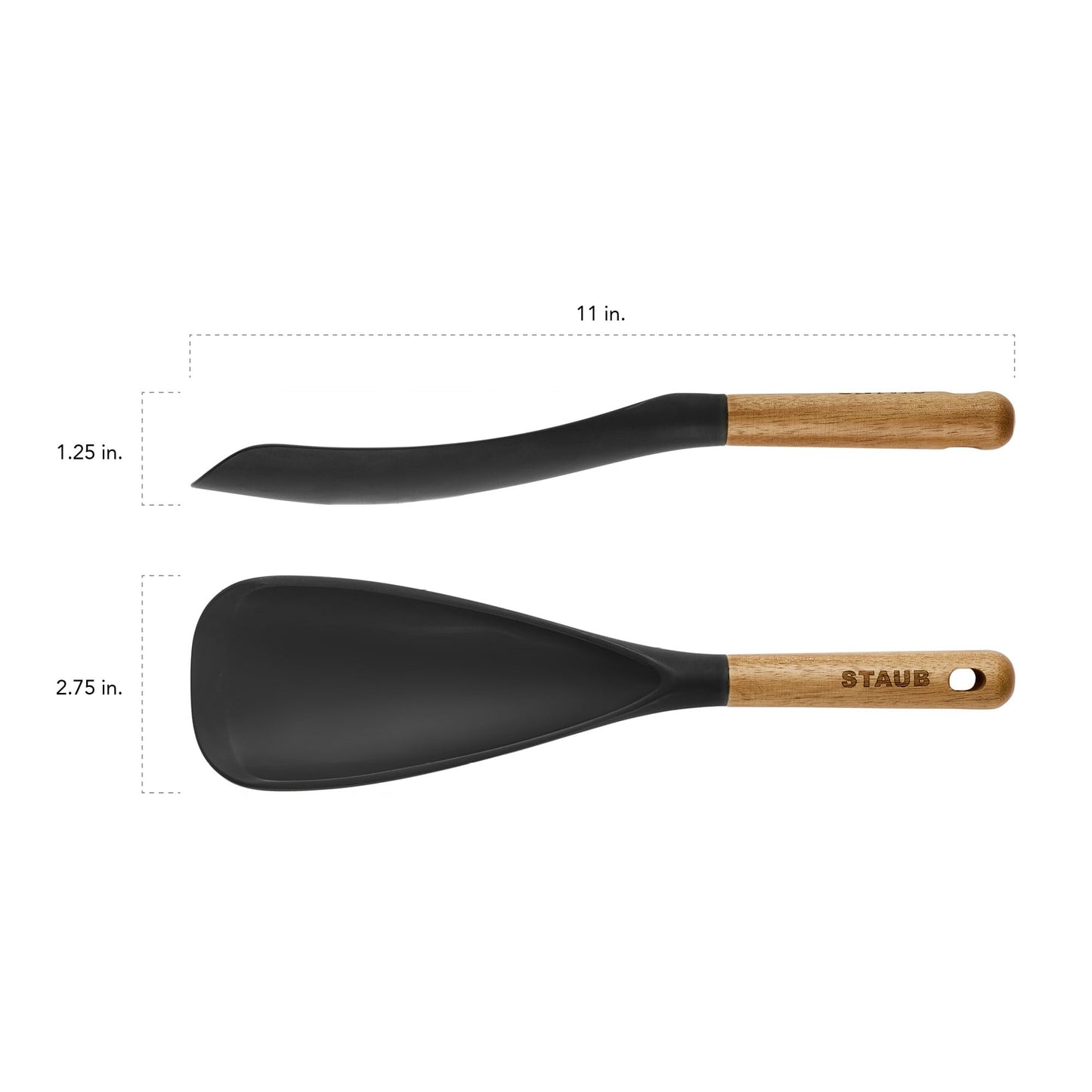 STAUB Multifunction Spatula Spoon, Great for Both Cooking and Serving Durable BPA-Free Matte Black Silicone, Acacia Wood Handles, Safe for Nonstick Cooking Surfaces