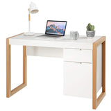 Tangkula White Desk with Drawer & Cabinet, Wooden Home Office Desk, PC Laptop Workstation Study Writing Desk, Ideal for Bedroom Home Office (White & Natural) Tangkula