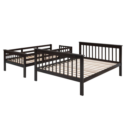 P PURLOVE Espresso Twin-Over-Full Bunk Bed with Storage and Detachable Design - WoodArtSupply