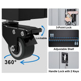 GREATMEET Metal Storage Cabinet with Locking Doors,Steel Storage Cabinet with Wheels Suit for Home Office with 1 Adjustable Shelf for Files, Black&Grey GREATMEET