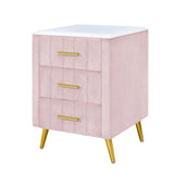 EXZLFA Velvet Upholstered Nightstand End Table with 3 Drawers，Wooden Bedside Table with Marbling Worktop for Living Room Bedroom Home Furniture (Pink) EXZLFA
