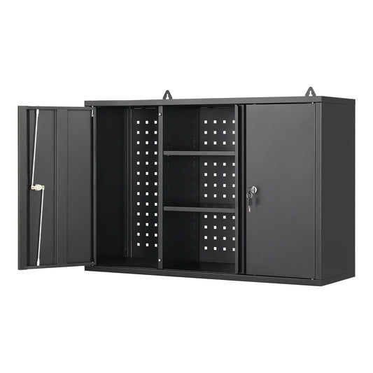 BYNSOE Metal Wall Storage Cabinet with Lock Garage Storage Cabinet with Adjustable Shelves Hanging Garage Cabinet for Kitchen Home Workshop,Assembly Required (Black, 23.6''H) - WoodArtSupply