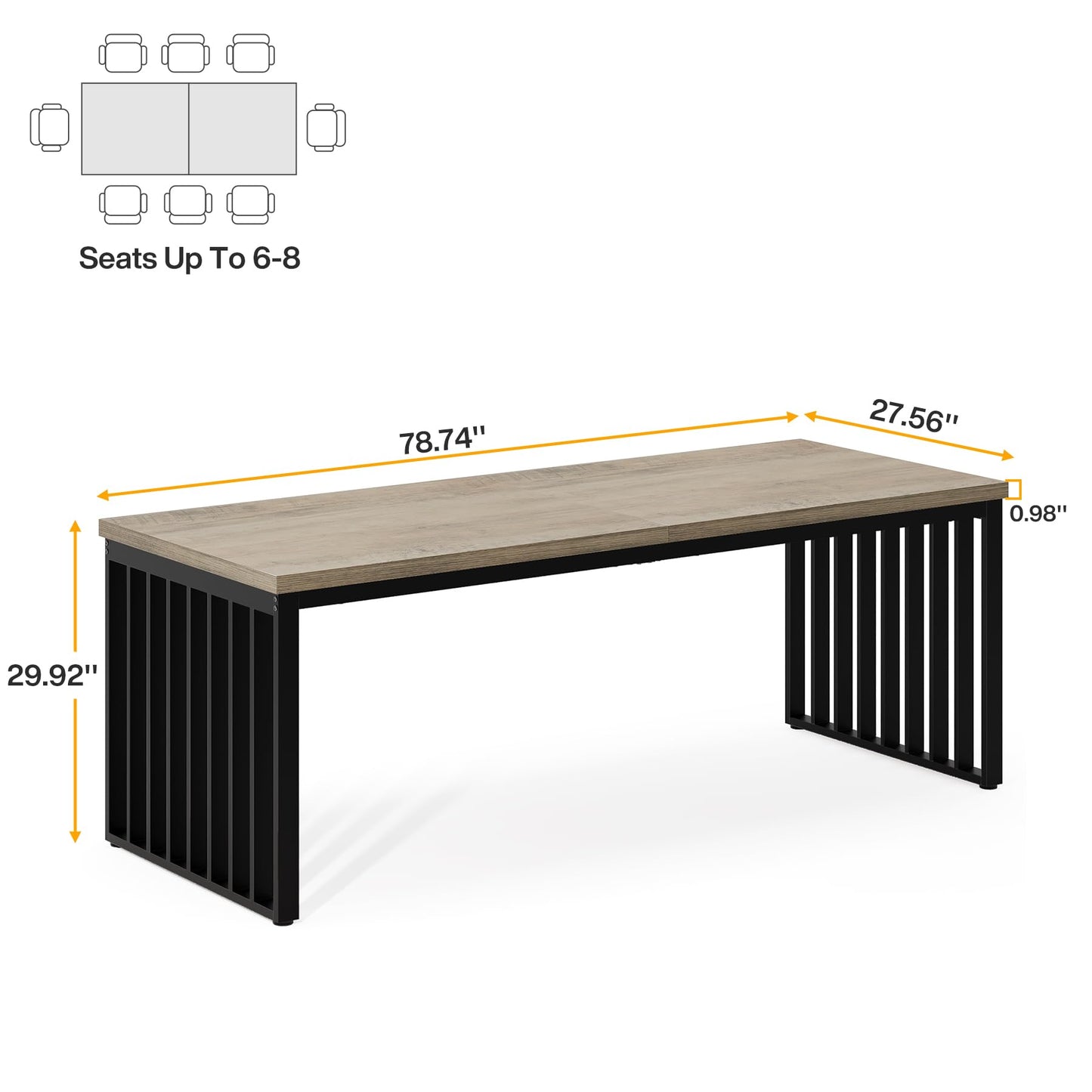 Tribesigns 78.74" Extra Long Computer Desk 2 Person Desk, Double Long Desk with Heavy Duty Metal Frame, Double Workstation Study Desk for Home Office, Brown (Without Chair) (Gray & Black) - WoodArtSupply