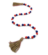 Wood Bead Garland with Rustic Tassels, Farmhouse Wall Hanging Prayer Beads Patriotic American Independence Day 4th of July Ornaments for Home Decor Medoore