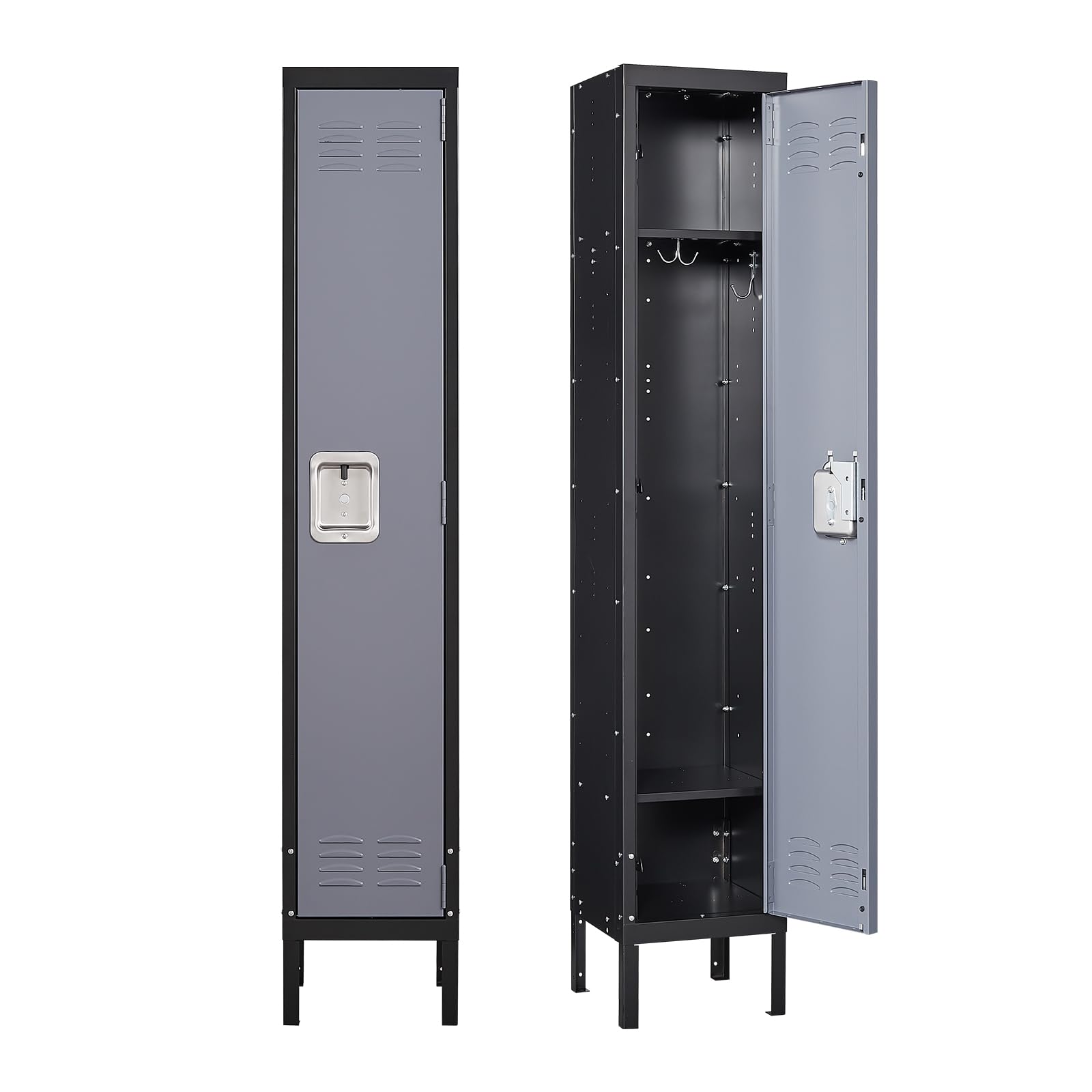 Yizosh Metal Lockers for Employees with Lock, Employees Locker Storage Cabinet with 1 Doors, Tall Steel Storage Locker for Gym, School, Office (Gray Black, 1 Door) - WoodArtSupply