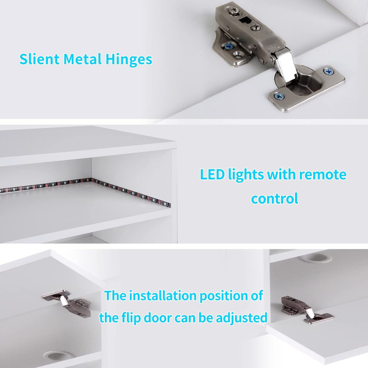 sogesfurniture 39.3'' Floating Wall TV Cabinet Stand with LED Lights, Wall Mounted Entertainment Center with Storage Shelves, Modern High Gloss Media Console for Living Room, Bedroom sogesfurniture