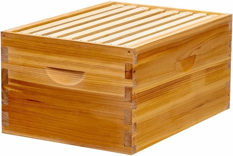 Honey Lake 8 Frame Bee Hive Box, Langstroth Deep Brood Honey Bee Box Dipped in 100% Beeswax for Beekeeper, Bee Hive Boxes with Frames and Waxed Foundations (Unassembled) Honey Lake